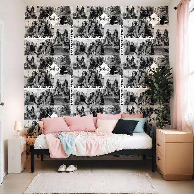 BESTE FREUNDIN Best Friends Forever Schwarz-weiße  Tapete (BFF Best Friends Forever Black White Photo Collage Wallpaper)