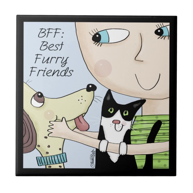 BESTE FREUNDIN: Beste Furry Freunde mit Hund und K Fliese (Vorderseite)