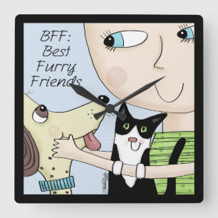BESTE FREUNDIN: Beste Furry Freunde mit Hund und K Quadratische Wanduhr