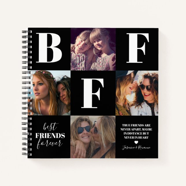 BESTE FREUNDIN Besties Foto Collage Black Notizbuch (Vorderseite)