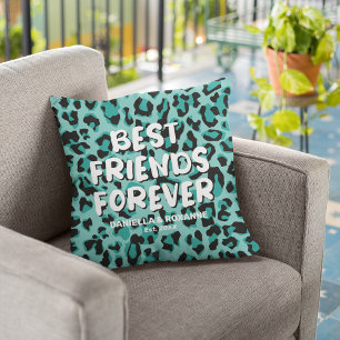 Beste Freundin BFF Besties Teal Leopard Kissen