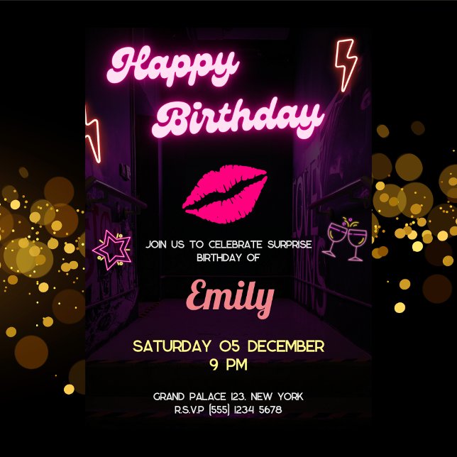 Beste Freundin Birthday Neon Light Lips Girls Einladung (Neon Light Birthday Lips Women Bff Girls Invitation)
