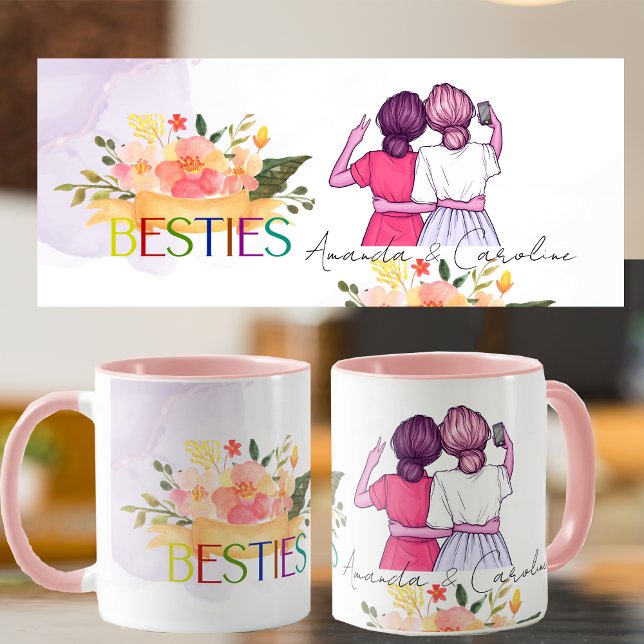 Beste Freundin Florenz Niedliche Illustration Tasse (Floral Besties BFF Cute Illustration Best Friends Mug)