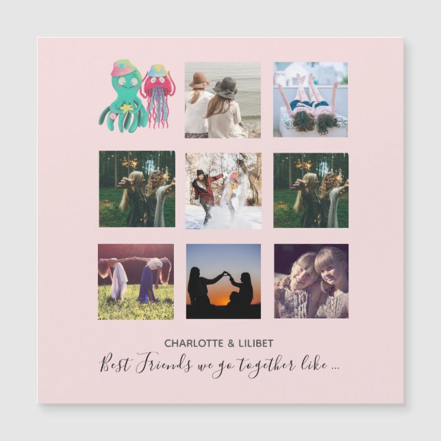 BESTE FREUNDIN Foto Collage Jellyfish Octopus Cust Magnetkarte (Vorderseite)