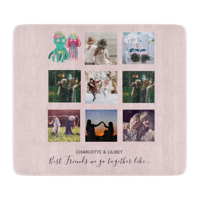 BESTE FREUNDIN Foto Collage Jellyfish Octopus Cust Schneidebrett (Vorderseite)