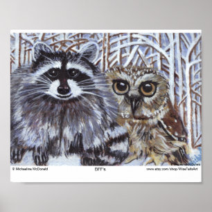 Beste Freundin - Raccoon und Auwl Art Print Poster