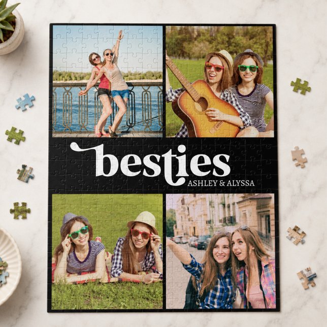 Beste Freundinnen 4 Benutzerdefiniertes Foto Puzzle (modern chic stylish 4 photo collage besties jigsaw puzzle gift for best friend girlfriend bff)