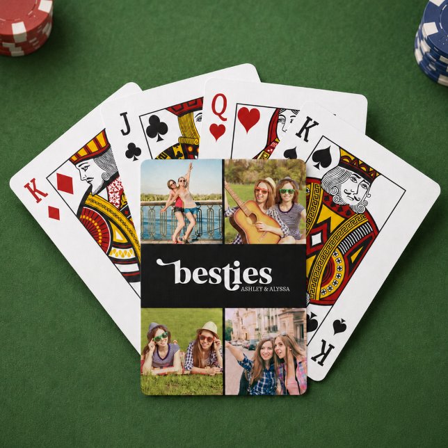Beste Freundinnen 4 Foto Spielkarten (elegant retro besties bff best friends black and white typography 4 photo poker playing cards)