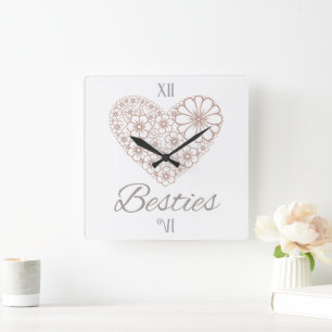 Beste Freundinnen Florales Neutrales Herz, Freunds Quadratische Wanduhr