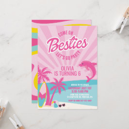 Beste Freundinnen rosa Malibu Strand Geburtstagsei Einladung