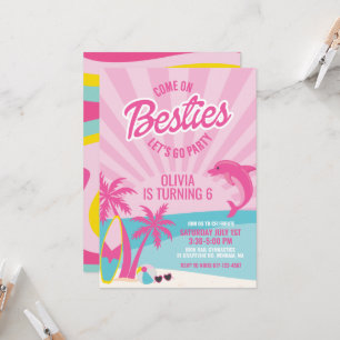 Beste Freundinnen rosa Malibu Strand Geburtstagsei Einladung