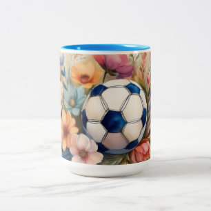 Beste Fußball-Mama überhaupt Wasserfarben-Blumende Zweifarbige Tasse