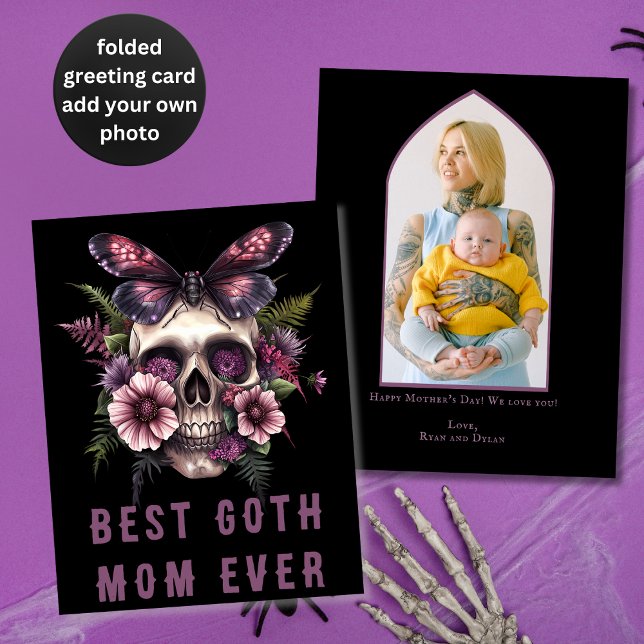 Beste Goth Mama je Skull Moth Lila Mother Day Karte (Von Creator hochgeladen)
