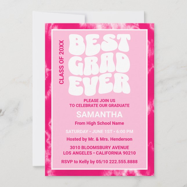 Beste Graduiertenparty je rosa Gefärbte Krawatte Einladung (Vorderseite)