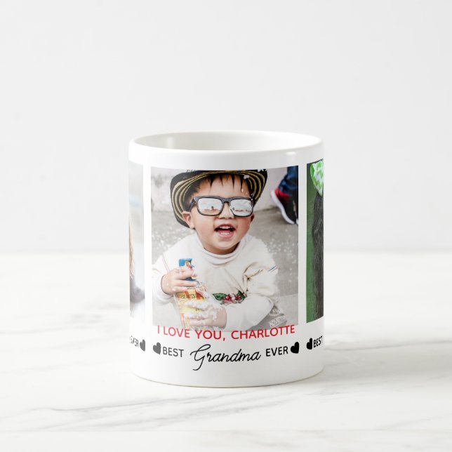 Beste GRANDMA je Modernes Personalisiertes 3 Foto Kaffeetasse (Mittel)