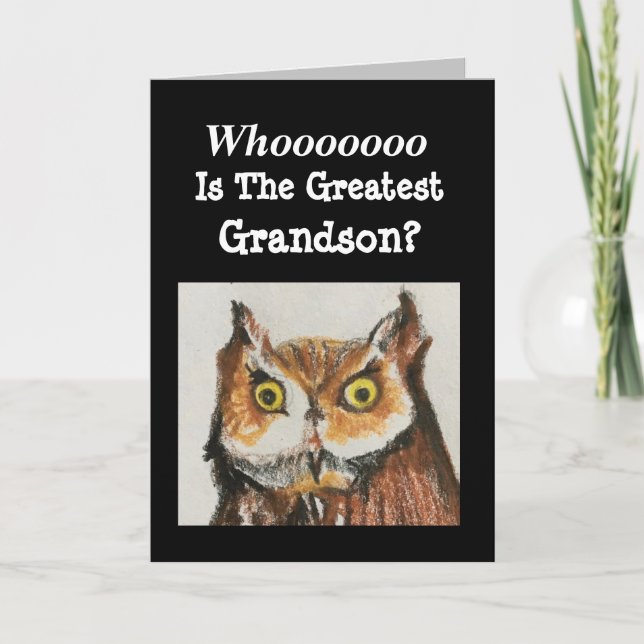 Beste Grandson Happy Birthday Funny Owl Card Karte (Vorderseite)