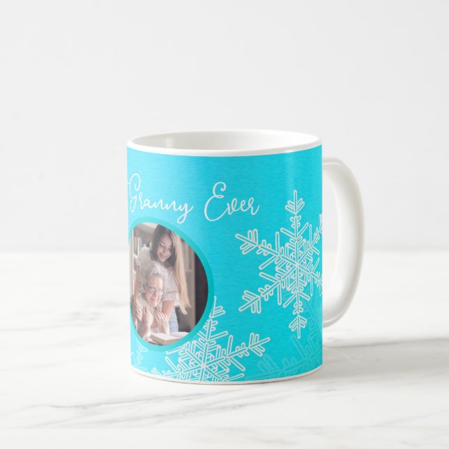 Beste Granny je Blue Snowflakes Minimalistischer T Kaffeetasse (VorderseiteRechts)