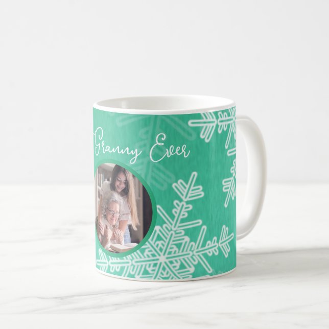 Beste Granny je Emerald Snowflake Minimalistischer Kaffeetasse (VorderseiteRechts)