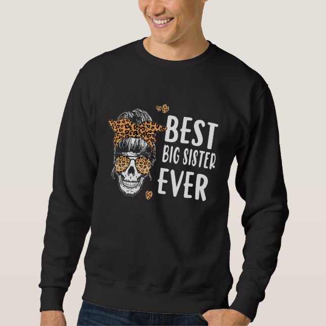 Beste große Schwester je Skull Leopard Schwester M Sweatshirt (Vorderseite)