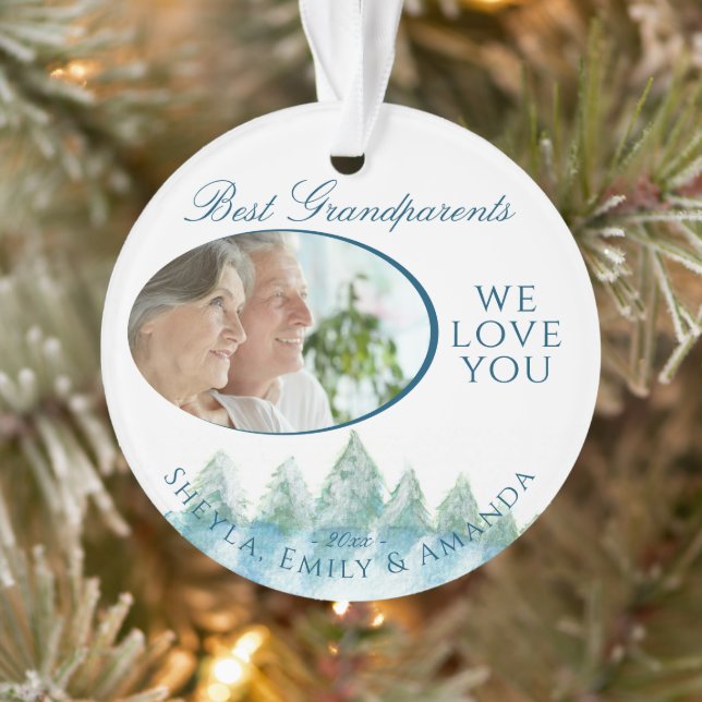 Beste Großeltern Winterwald Foto Wasserfarbe Ornament (Baum)