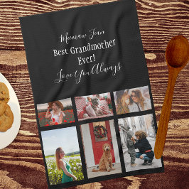 Beste Großmutter je 6 Foto Collage Weißes Skript Geschirrtuch