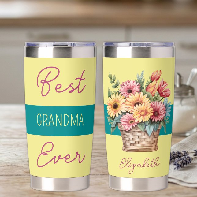 Beste Großmutter je Gerberer-Blume gelb Thermobecher (Von Creator hochgeladen)