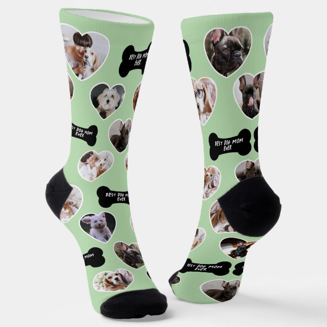 Beste Hunde-Mama 16 Herz-Shaped Pet Foto Collage Socken (Gewinkelt)