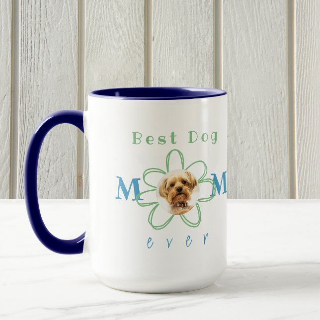 Beste Hunde-Mama je Hund Foto-Blume Tasse (Best Dog Mom Ever two-toned mug, personalized with a favorite picture of your doggy)
