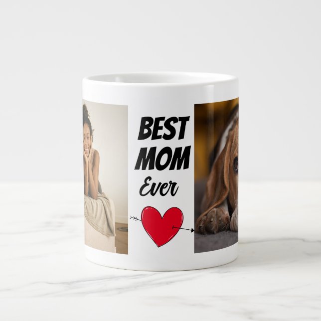 Beste Hunde Mama je...Personalisiert zwei Foto Rie Jumbo-Tasse (Vorderseite)