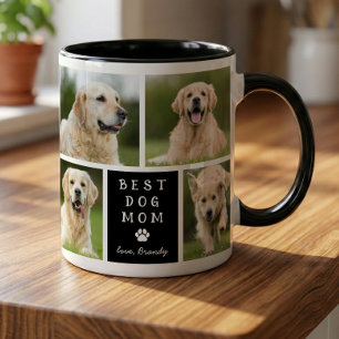 Beste Hundemutter 4 Foto-Collage Schwarz Weiß Tasse