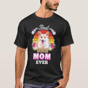 Beste Hundemutter Aller Zeiten Corgi Floral Retro T-Shirt