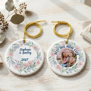 Beste Hundemutter Aller Zeiten Foto Blumenkranz Keramik Ornament