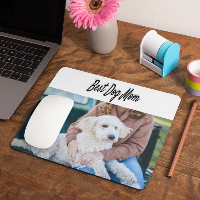 Beste Hundemutter-Foto Schwarz Text  Mousepad (Von Creator hochgeladen)