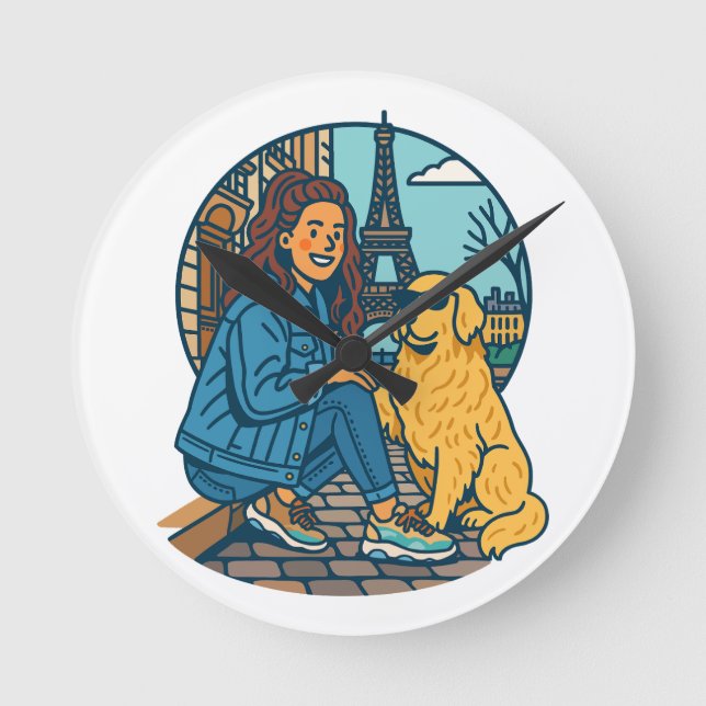Beste Hundemutter überhaupt in Paris Runde Wanduhr (Vorderseite)