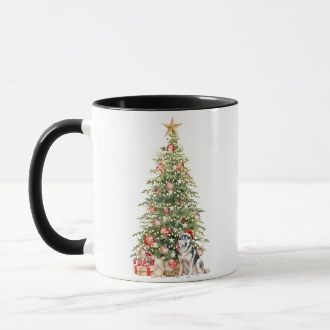 Beste Hündin Mama je Wasserfarbe Weihnachten Husky Tasse (Links)