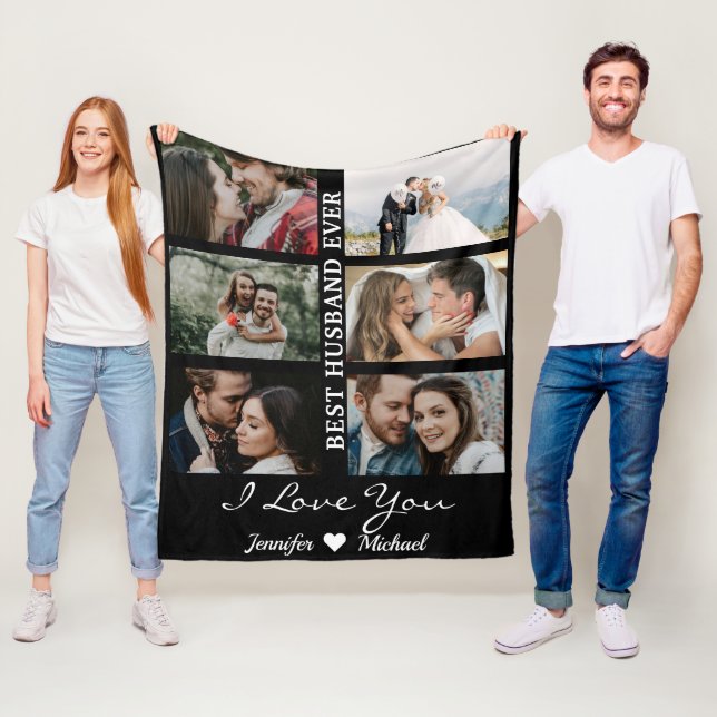 Beste Husband je Custom Foto Collage Black   Fleecedecke (Beispiel)