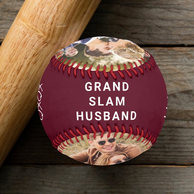 Beste Husband je Personalisierte Fotos Burgundy Baseball (Von Creator hochgeladen)