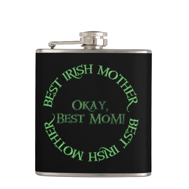 Beste Irish Mother schwarz umhüllte Flasche Flachmann (Vorderseite)