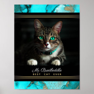Beste Katze Aller Zeiten Foto-Vorlage Teal Abstrak Poster