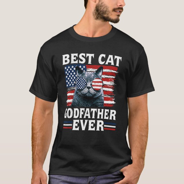 Beste Katze Godvater Ever American Flag Patriotic  T-Shirt (Vorderseite)