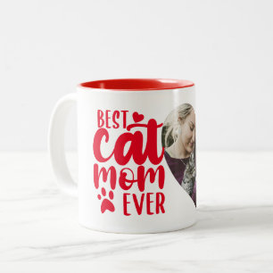 Beste Katze Mama je Niedlich Foto Name Rot Zweifarbige Tasse