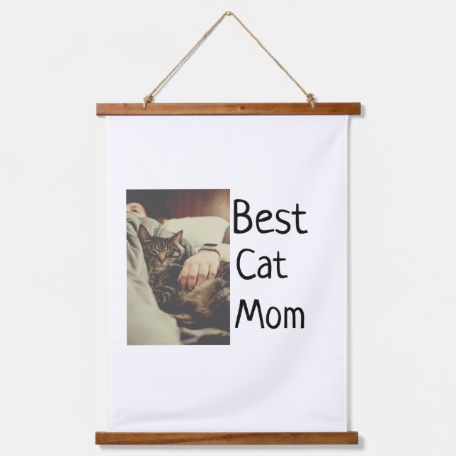 Beste Katze Mama Papa Cat Foto Namensgeschenk Vorl Wandteppich Mit Holzrahmen (Vorderseite)