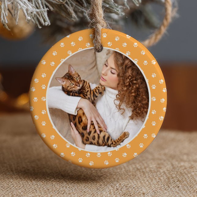 Beste Katze Mama Paw Patten auf Gelbe Katze Name & Keramik Ornament (Von Creator hochgeladen)
