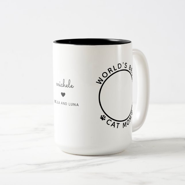 Beste Katze Mama Zwei Fotos Moderne Typografie Zweifarbige Tasse (VorderseiteRechts)