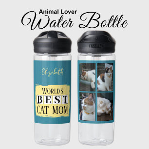 Beste Katze Mutter 4 Foto Name blau gelb Trinkflasche