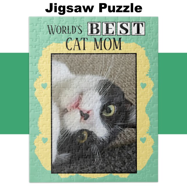 Beste Katzen-Mutter macht Foto grün gelb Puzzle (Von Creator hochgeladen)