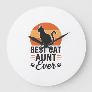 Beste Katzen-Tante überhaupt Vintage-Sonnenunterga Große Wanduhr