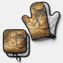 Beste Katzenfreunde Klimt-inspiriert Ofenhandschuh & Topflappen-Set