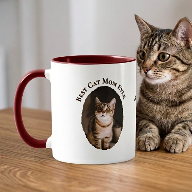 Beste Katzenmutter Aller Zeiten Benutzerdefiniert  Tasse (Best Cat Mom Ever Custom Funny Cute 2 Pet Photos Mug - Front )