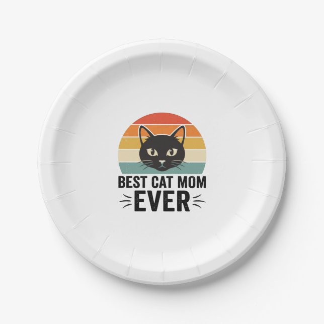 Beste Katzenmutter Aller Zeiten Retro Katzen Gesic Pappteller (Vorderseite)